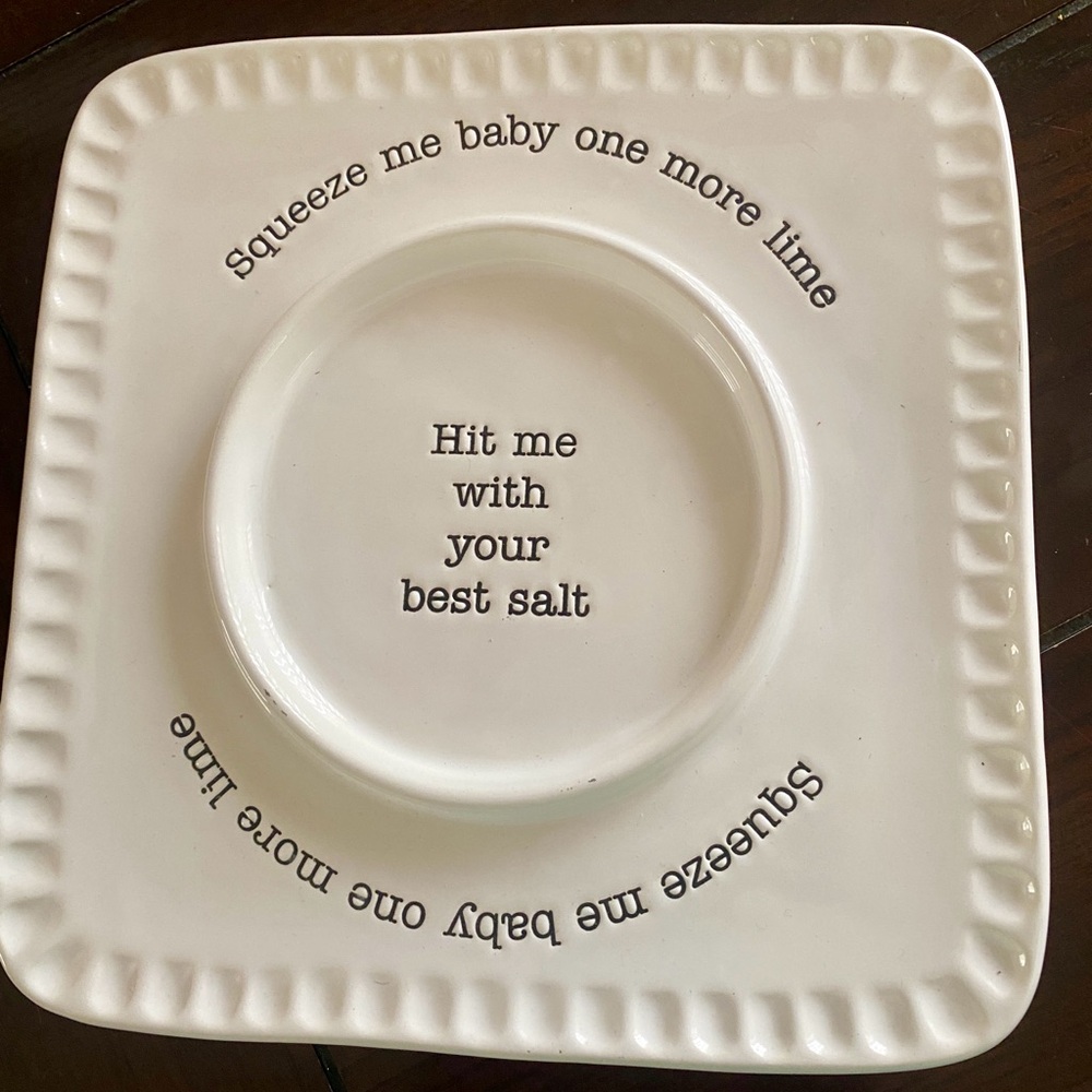 Mud Pie White Ceramic Square Plate - Lime & Salt Rimmer plate.